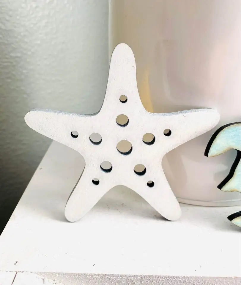 White wood starfish coaster
