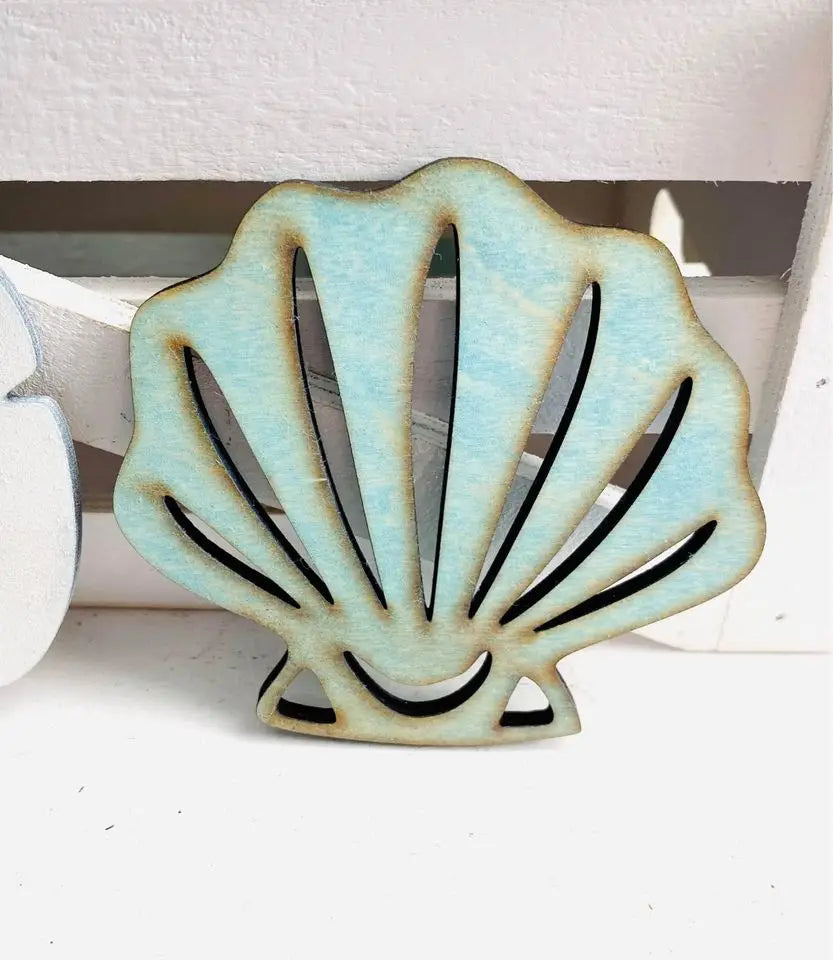 Light blue wood shell coaster