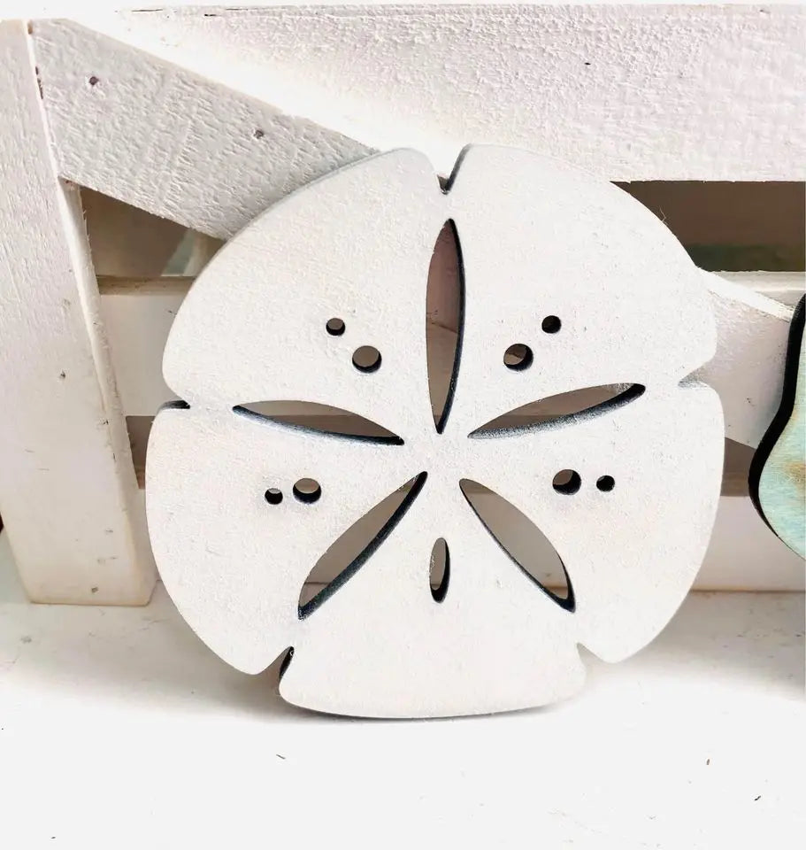 White wood sand dollar coaster