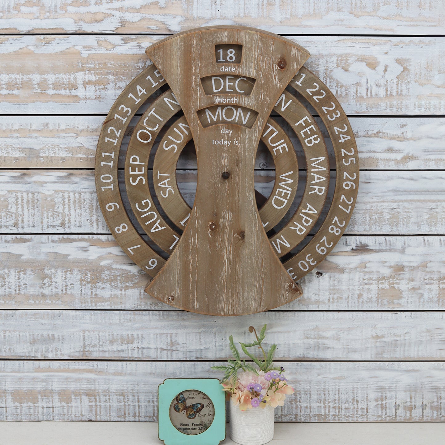 Rustic Wood Wall Mounted Spin Perpetual Calender
