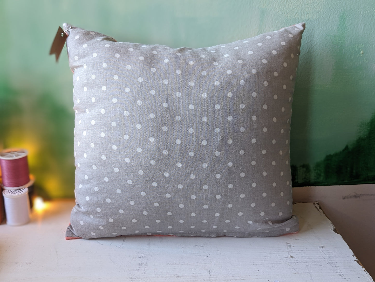 Reversible Peach and Grey Throw Pillow