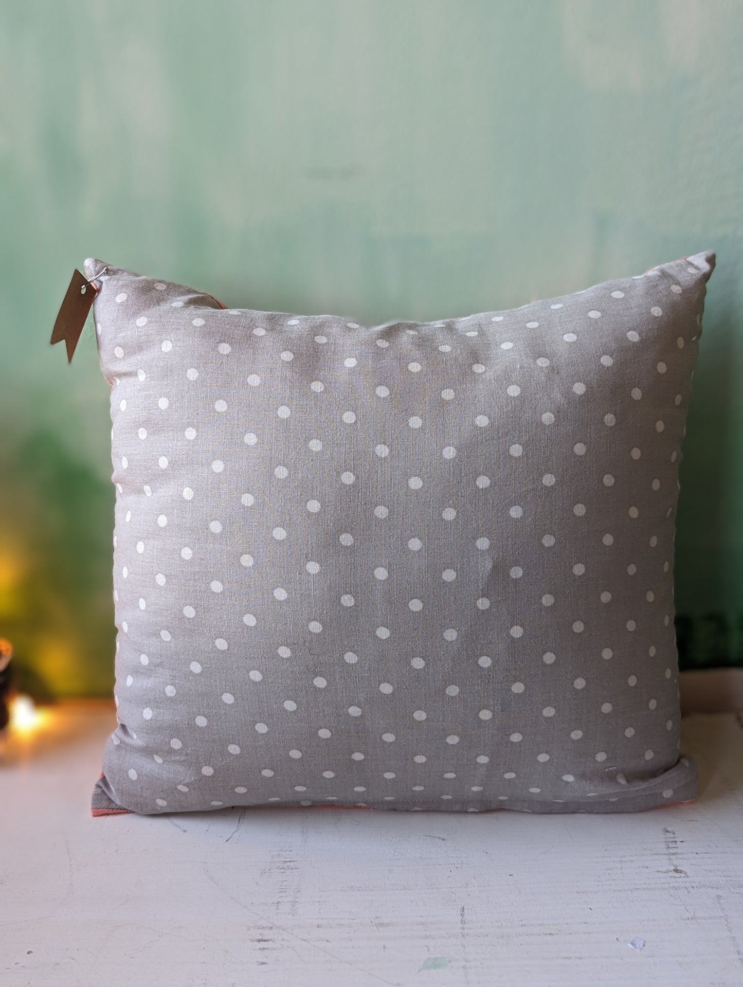 Reversible Peach and Grey Throw Pillow
