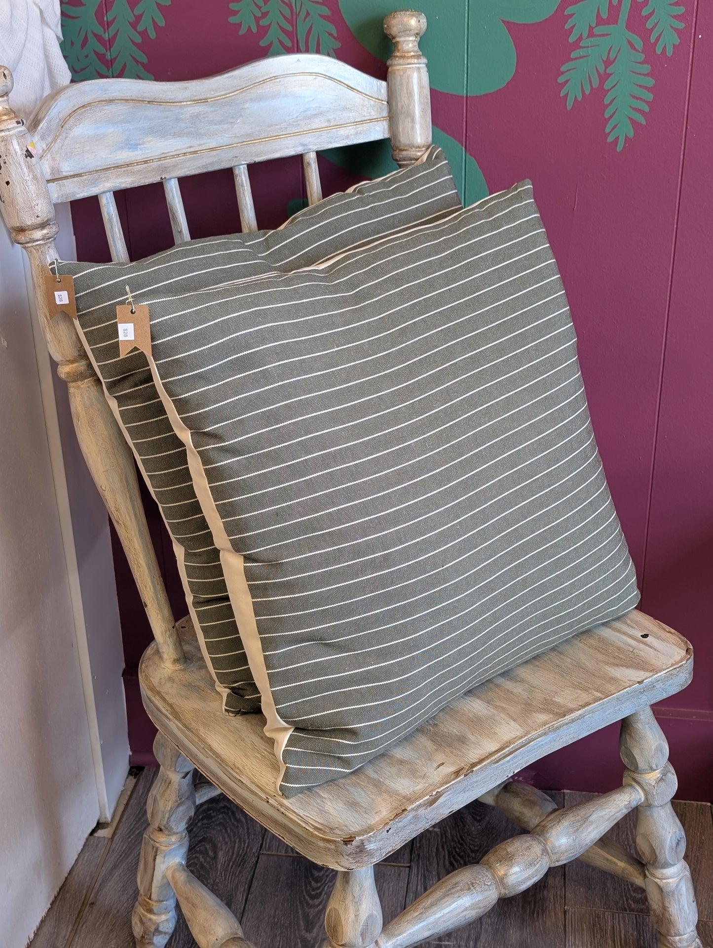 Green Striped Pillow