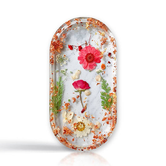 trinket dish with pressed flowers, handmade.