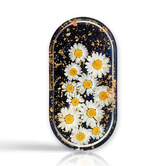 navy trinket dish with daisies.