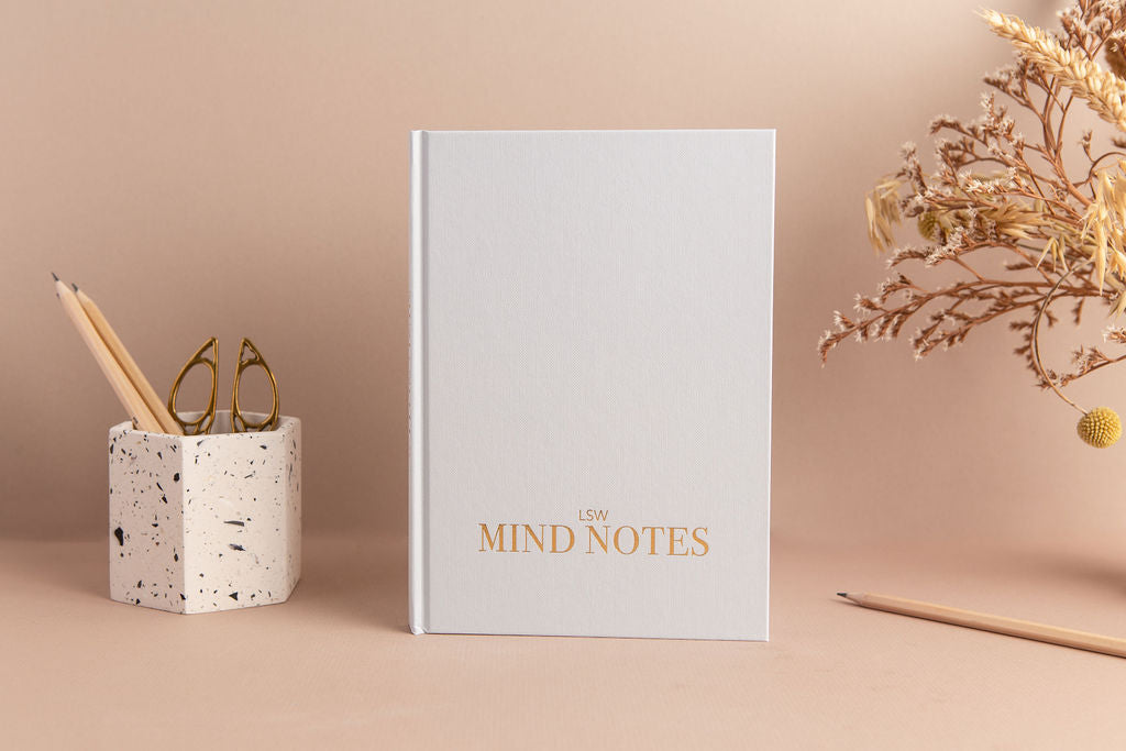 mindnotes hard covered daily wellbeing, mindfulness, and gratitude journal.