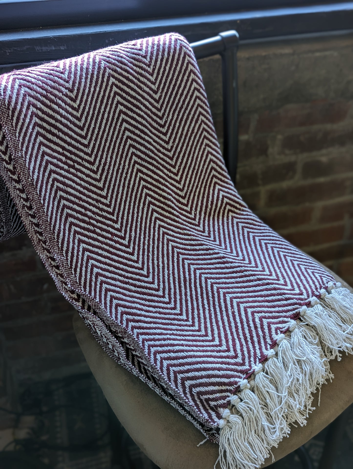 Handwoven Natural Cotton Throw Blanket- Burgundy