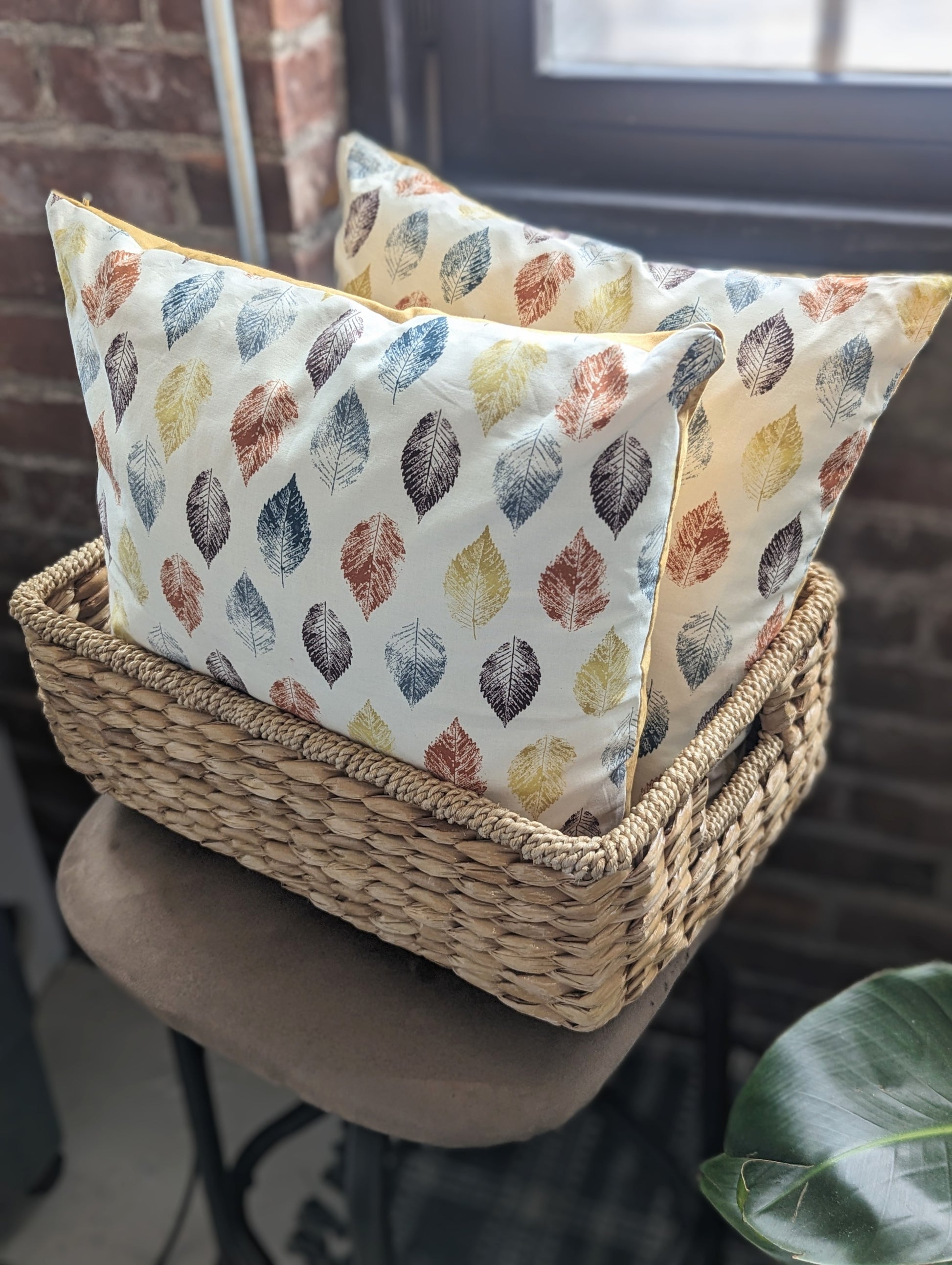 colorful falling leaf throw pillow front