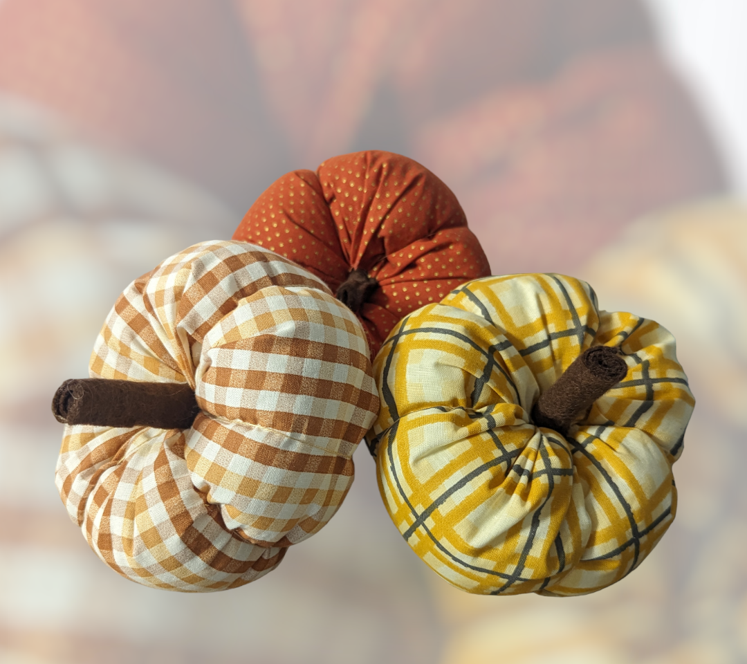 Three soft fabric handmade pumpkins for fall decor