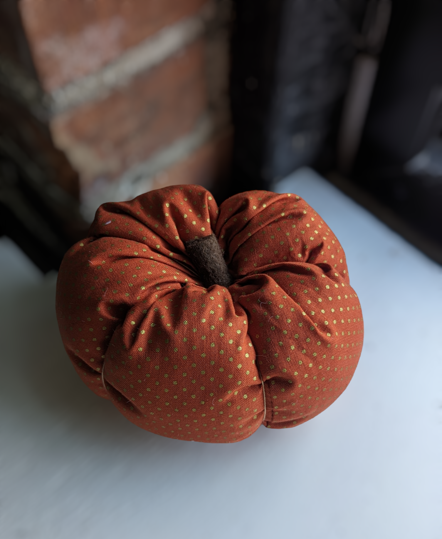 Orange patterned fabric pumpkin decor