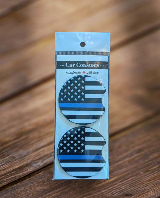 Blue Thin Line Car Coasters