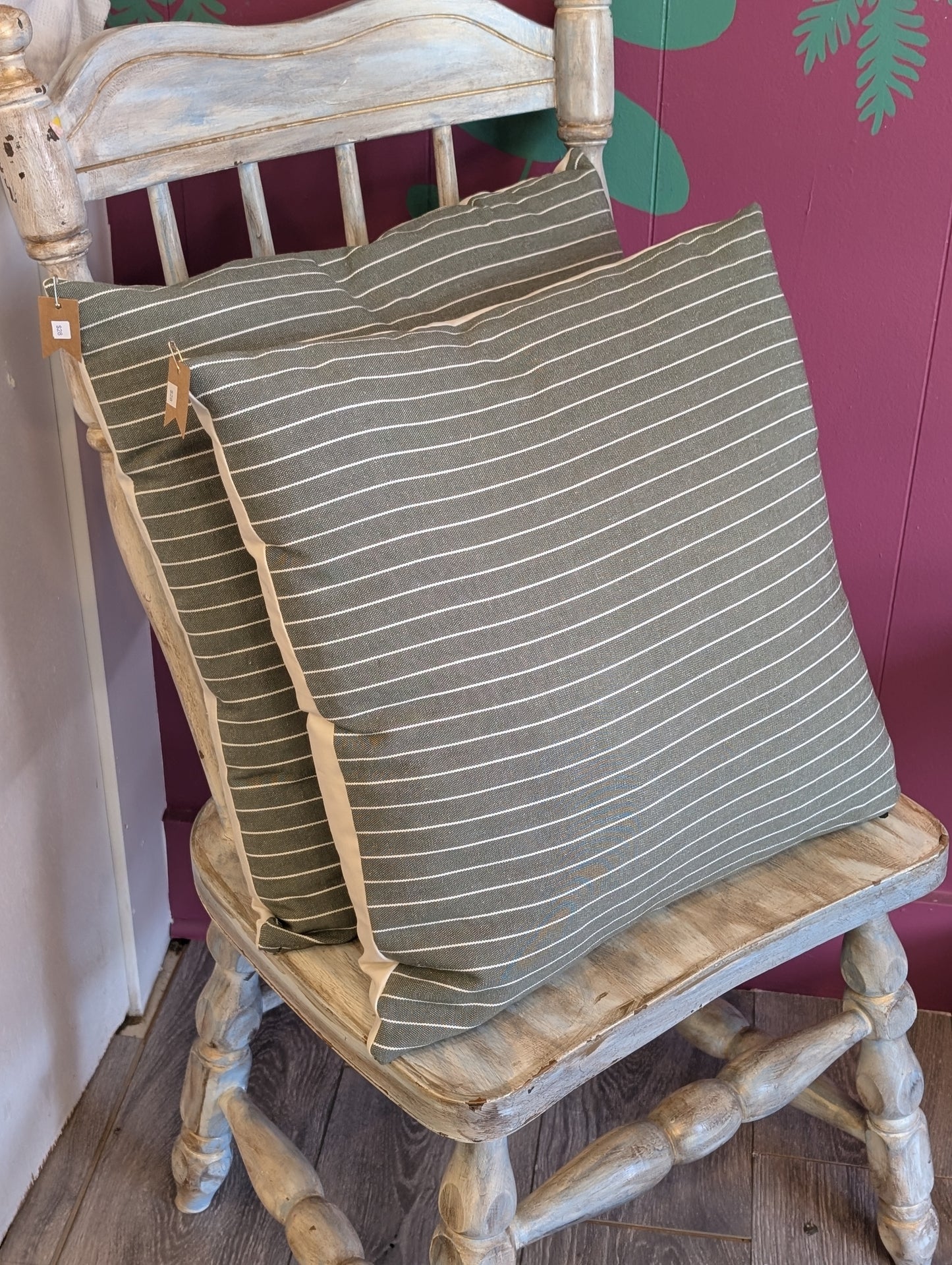 Green Striped Pillow