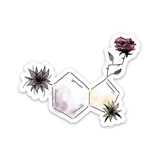 Serotonin molecule make up sticker with white background and colors