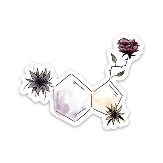 Serotonin molecule make up sticker with white background and colors