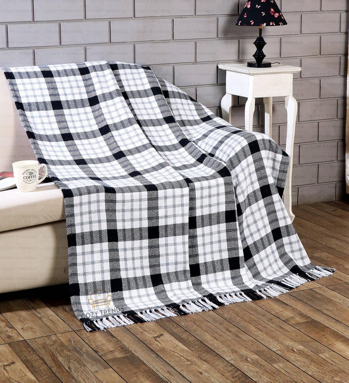 Hand Woven Cotton Buffalo Plaid Throw Blanket
