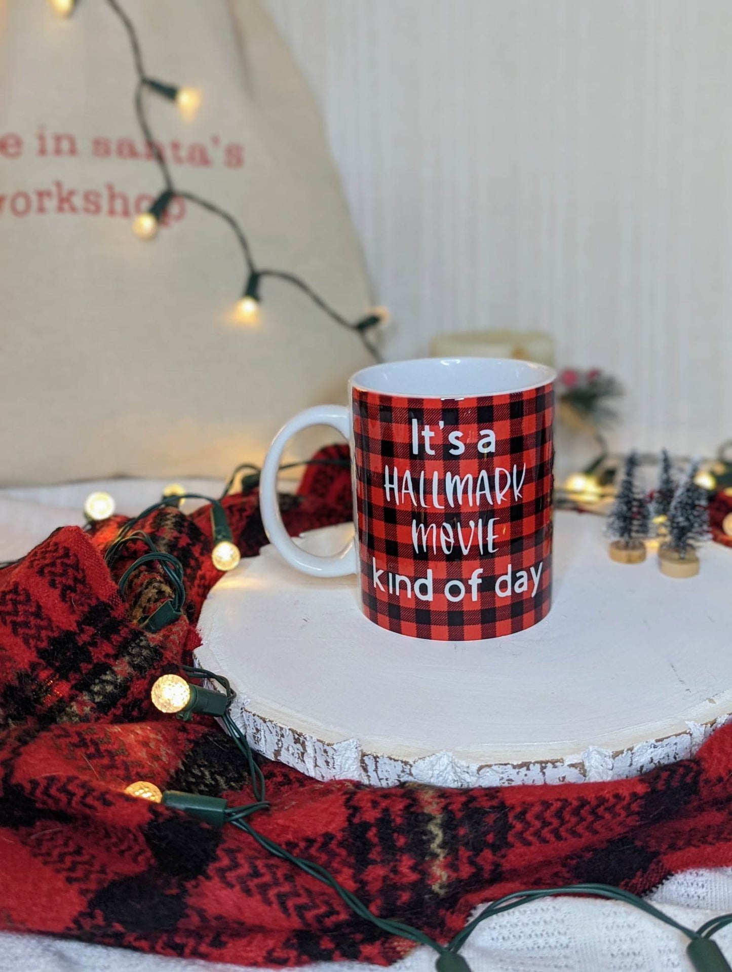 red and black plaid hallmark movie coffee mug