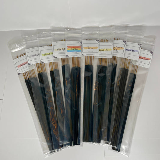 hand-dipped charcoal incense sticks.